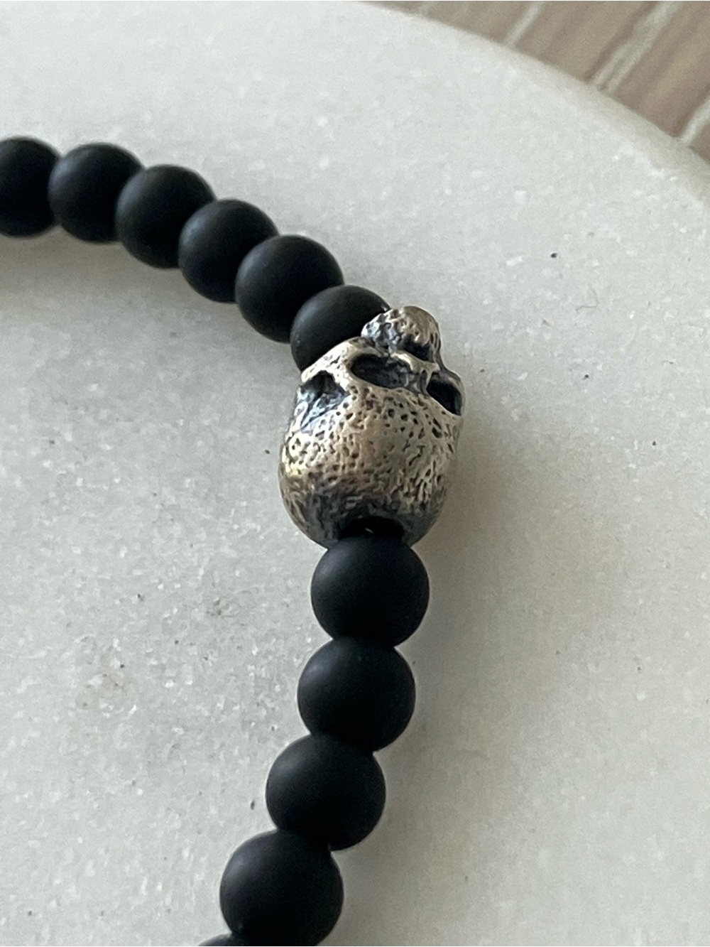 Men bead 4mm black onyx with skull blackened in sterling silver 925